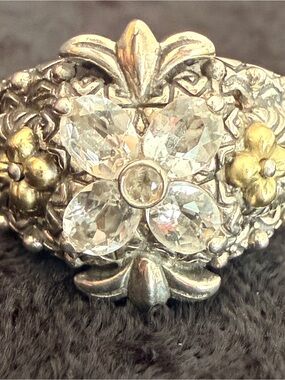 Barbara Bixby Floral Crystal Two-Tone Statement Ring